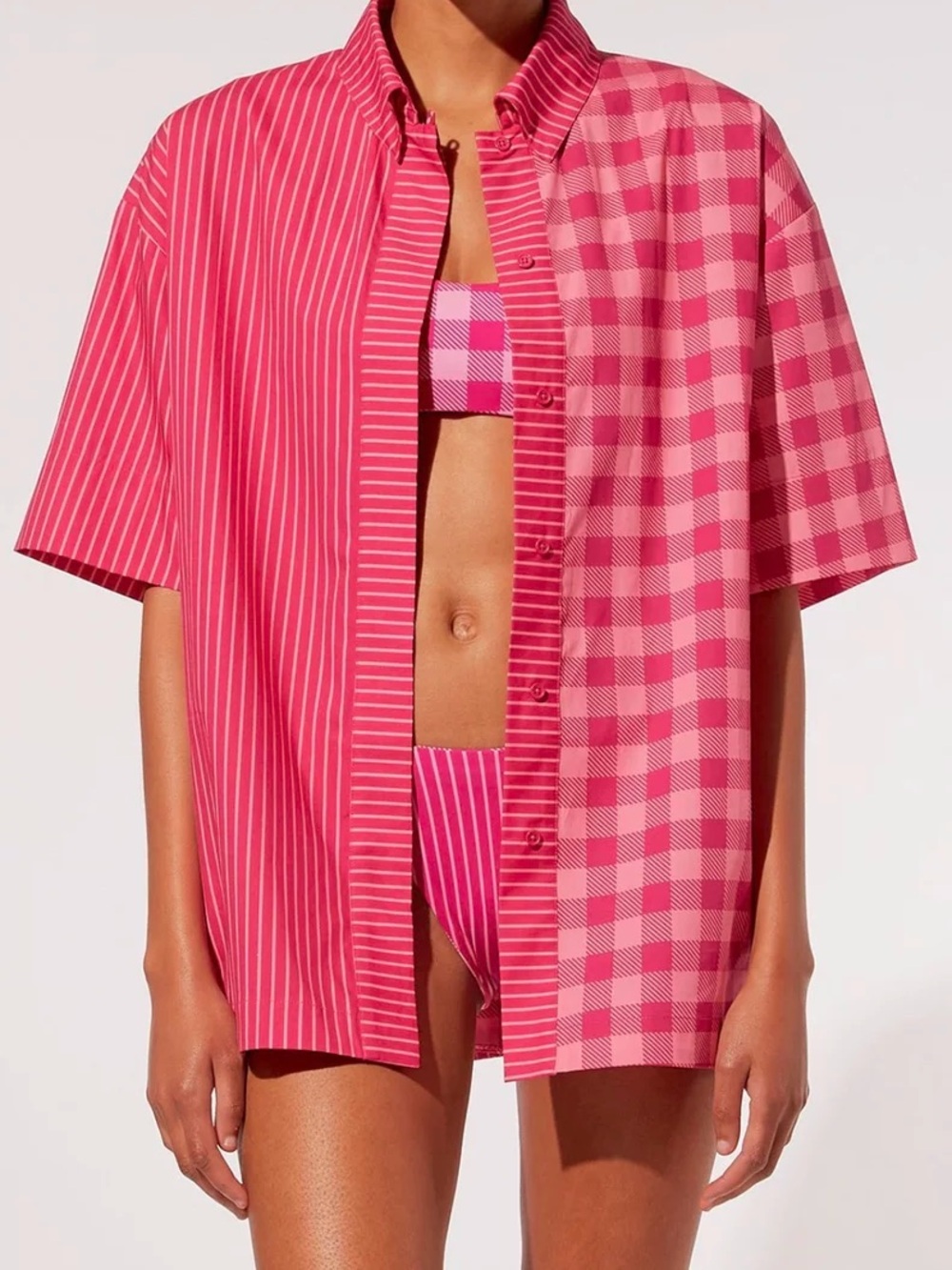 Solid & Striped Gingham Striped Mixed Print Poplin Relaxed Sutton Shirt Size S